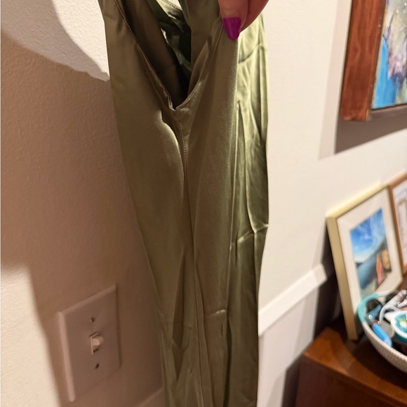 Reformation Olive Green Satin Midi Slip Dress - Picture 6 of 10